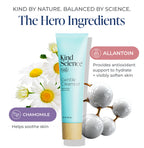 Kind Science Gentle Cleanser tube with chamomile flowers and allantoin text on a white background