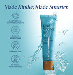 Kind Science Gentle Cleanser tube with water droplets on a blue background