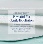 Micro Exfoliant+ packaging with text on a light blue background