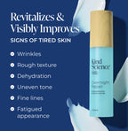 Kind Science Overnight Repair skincare bottle with text on a blue background