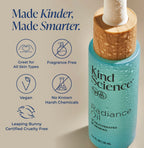 Kind Science Radiance Oil bottle with certification icons on a beige background