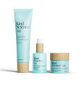 Kind Science Gentle Cleanser, Firming Serum and Hydration Cream on a white background
