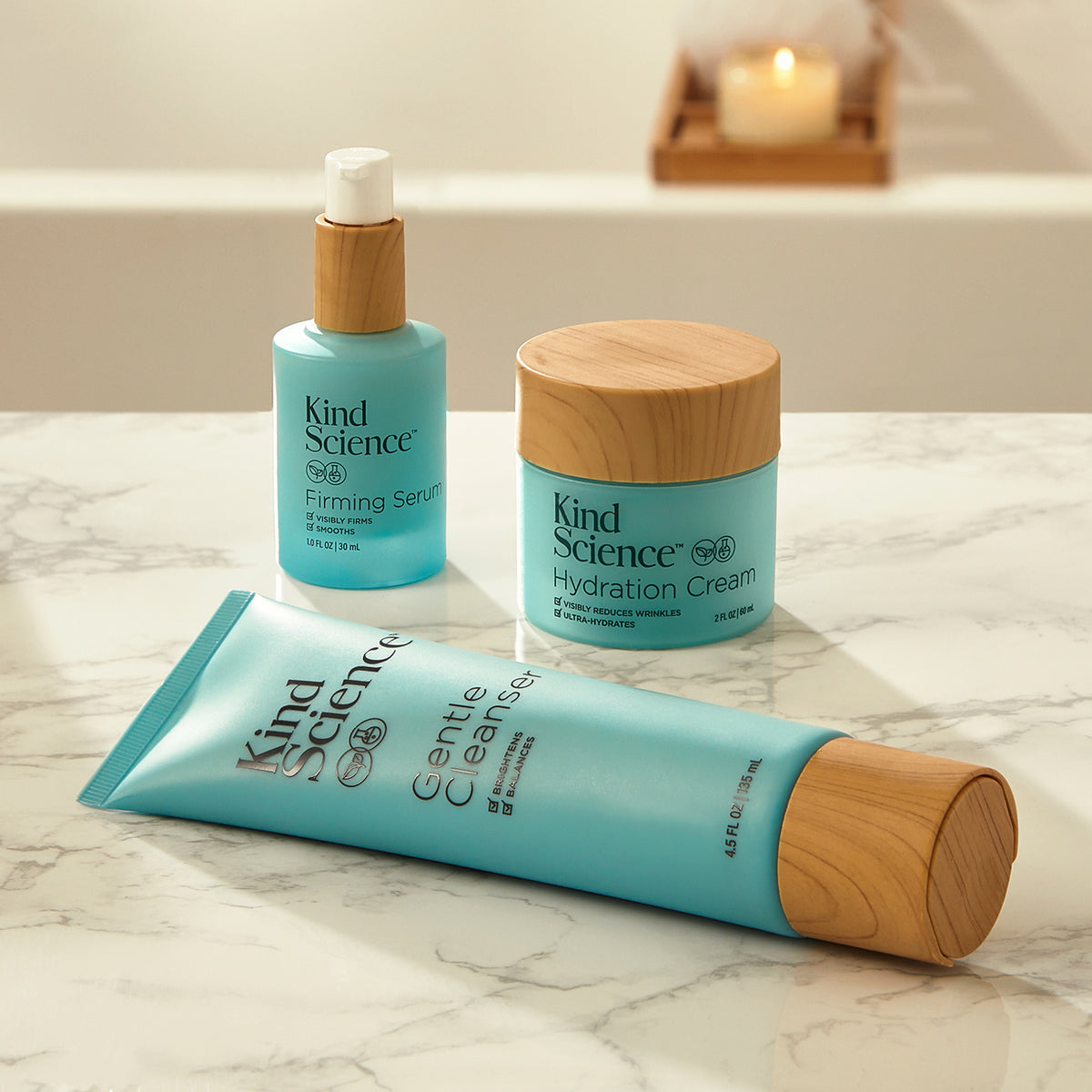 Image of Kind Science products by Ellen Degeneres on bathroom counter 