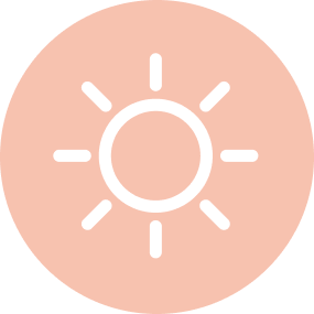 White sun icon on a peach-colored circle